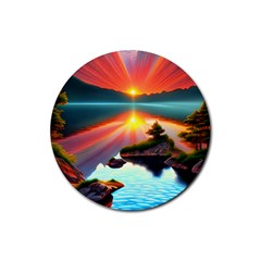 Sunset Over A Lake Rubber Coaster (round) by GardenOfOphir