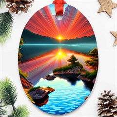 Sunset Over A Lake Oval Ornament (two Sides) by GardenOfOphir