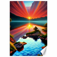 Sunset Over A Lake Canvas 12  X 18  by GardenOfOphir