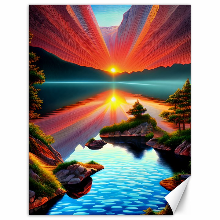 Sunset Over A Lake Canvas 18  x 24 