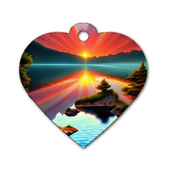 Sunset Over A Lake Dog Tag Heart (one Side) by GardenOfOphir