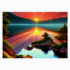 Sunset Over A Lake Large Glasses Cloth (2 Sides) by GardenOfOphir