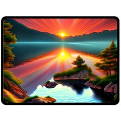 Sunset Over A Lake One Side Fleece Blanket (large) by GardenOfOphir