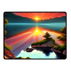 Sunset Over A Lake One Side Fleece Blanket (small) by GardenOfOphir