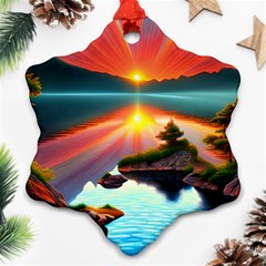 Sunset Over A Lake Snowflake Ornament (two Sides) by GardenOfOphir