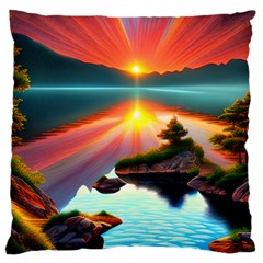 Sunset Over A Lake Large Cushion Case (two Sides) by GardenOfOphir