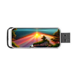 Sunset Over A Lake Portable Usb Flash (one Side) by GardenOfOphir