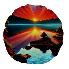 Sunset Over A Lake Large 18  Premium Round Cushions by GardenOfOphir