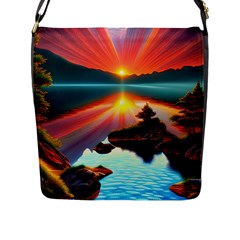 Sunset Over A Lake Flap Closure Messenger Bag (l) by GardenOfOphir