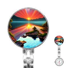 Sunset Over A Lake Stainless Steel Nurses Watch by GardenOfOphir