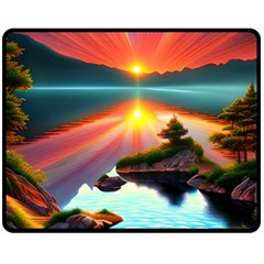 Sunset Over A Lake Fleece Blanket (medium) by GardenOfOphir