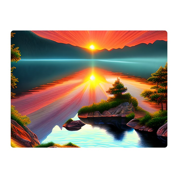 Sunset Over A Lake Premium Plush Fleece Blanket (Mini)