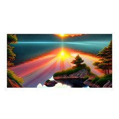 Sunset Over A Lake Satin Wrap 35  X 70  by GardenOfOphir