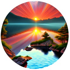 Sunset Over A Lake Wooden Bottle Opener (round) by GardenOfOphir