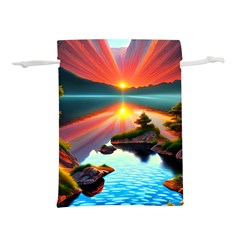 Sunset Over A Lake Lightweight Drawstring Pouch (l) by GardenOfOphir