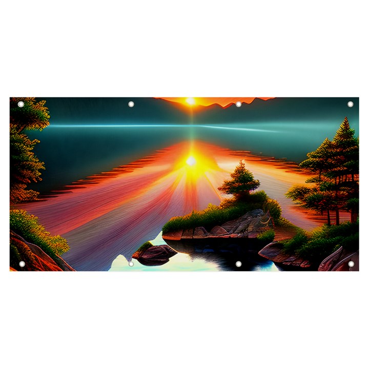 Sunset Over A Lake Banner and Sign 8  x 4 