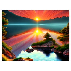 Sunset Over A Lake Premium Plush Fleece Blanket (extra Small) by GardenOfOphir