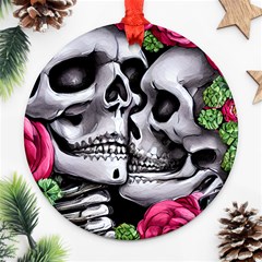 Black Skulls Red Roses Ornament (round) by GardenOfOphir