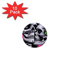 Black Skulls Red Roses 1  Mini Buttons (10 Pack)  by GardenOfOphir