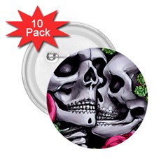 Black Skulls Red Roses 2 25  Buttons (10 Pack)  by GardenOfOphir