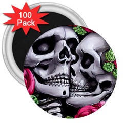 Black Skulls Red Roses 3  Magnets (100 Pack) by GardenOfOphir