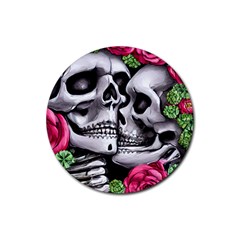 Black Skulls Red Roses Rubber Coaster (round) by GardenOfOphir