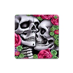 Black Skulls Red Roses Square Magnet by GardenOfOphir