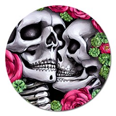 Black Skulls Red Roses Magnet 5  (round) by GardenOfOphir