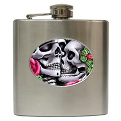 Black Skulls Red Roses Hip Flask (6 Oz) by GardenOfOphir