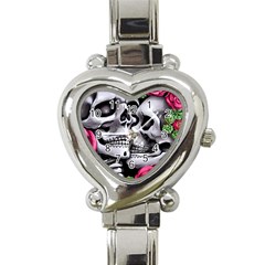 Black Skulls Red Roses Heart Italian Charm Watch by GardenOfOphir