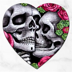 Black Skulls Red Roses Jigsaw Puzzle (heart) by GardenOfOphir