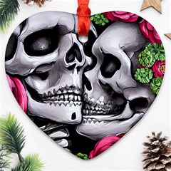 Black Skulls Red Roses Heart Ornament (two Sides) by GardenOfOphir