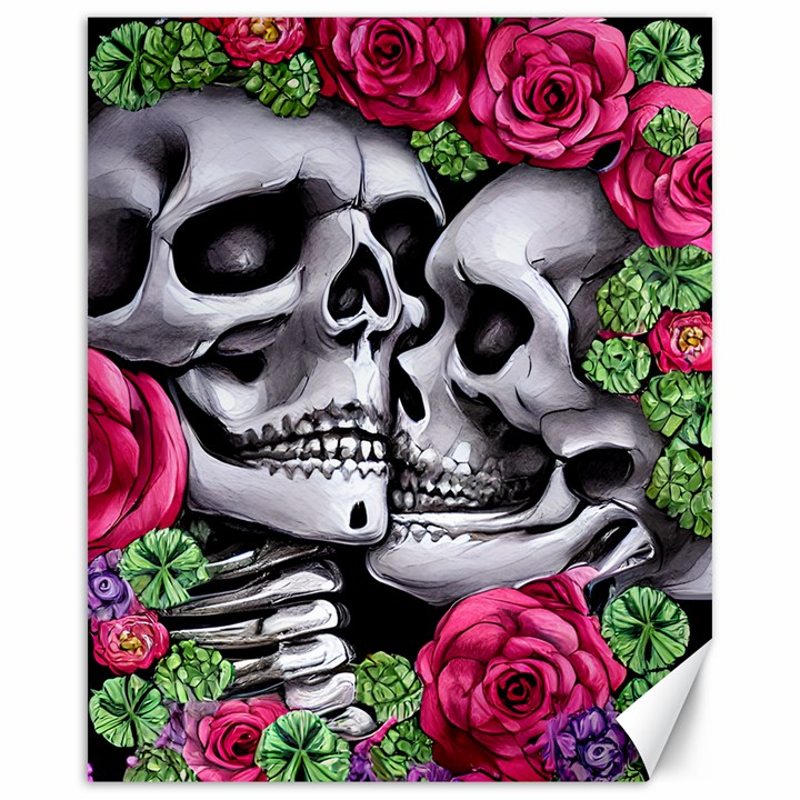 Black Skulls Red Roses Canvas 16  x 20 