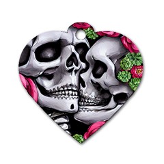 Black Skulls Red Roses Dog Tag Heart (two Sides) by GardenOfOphir