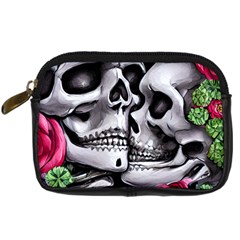 Black Skulls Red Roses Digital Camera Leather Case by GardenOfOphir