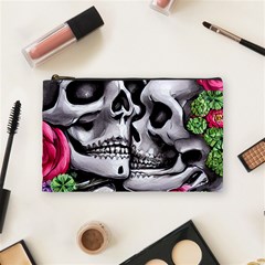 Black Skulls Red Roses Cosmetic Bag (medium) by GardenOfOphir