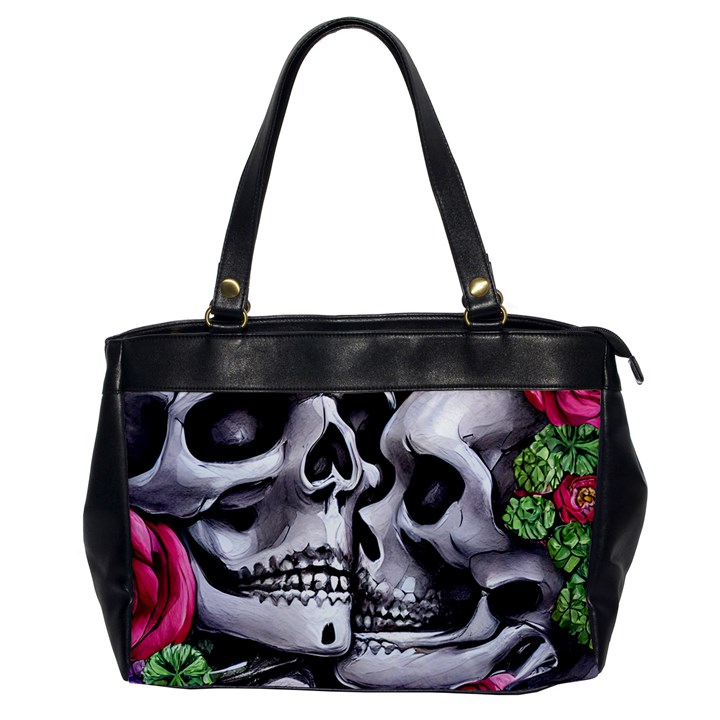 Black Skulls Red Roses Oversize Office Handbag