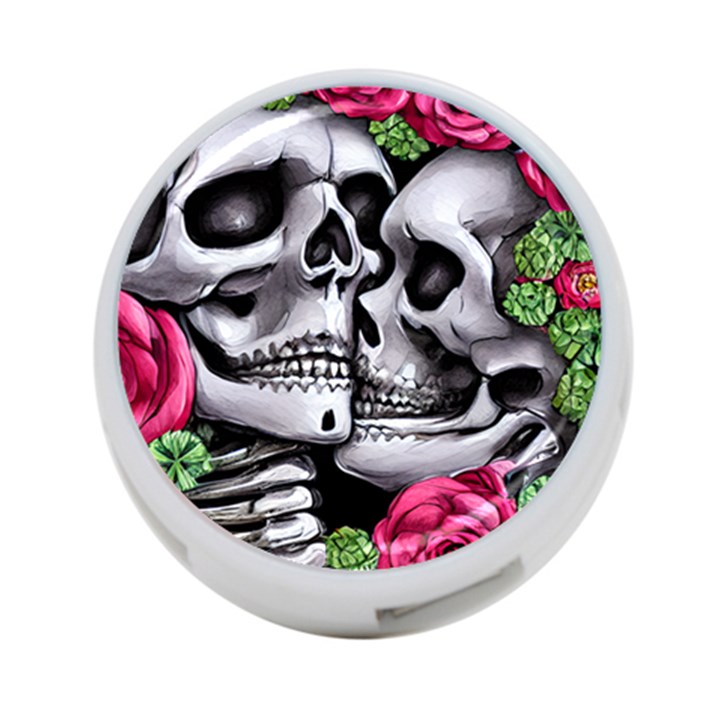 Black Skulls Red Roses 4-Port USB Hub (One Side)