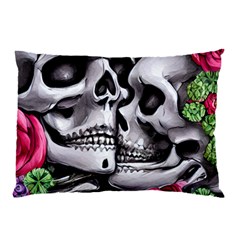 Black Skulls Red Roses Pillow Case (two Sides) by GardenOfOphir