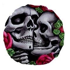 Black Skulls Red Roses Large 18  Premium Round Cushions by GardenOfOphir