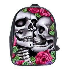 Black Skulls Red Roses School Bag (xl) by GardenOfOphir