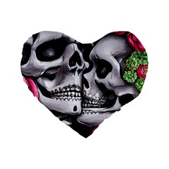 Black Skulls Red Roses Standard 16  Premium Heart Shape Cushions by GardenOfOphir