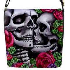 Black Skulls Red Roses Flap Closure Messenger Bag (s) by GardenOfOphir