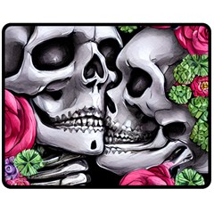 Black Skulls Red Roses Fleece Blanket (medium) by GardenOfOphir