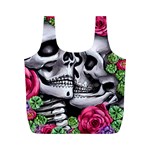 Black Skulls Red Roses Full Print Recycle Bag (M) Front