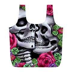 Black Skulls Red Roses Full Print Recycle Bag (l) by GardenOfOphir