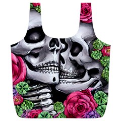 Black Skulls Red Roses Full Print Recycle Bag (xl) by GardenOfOphir