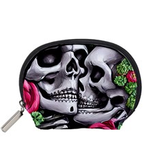 Black Skulls Red Roses Accessory Pouch (small) by GardenOfOphir