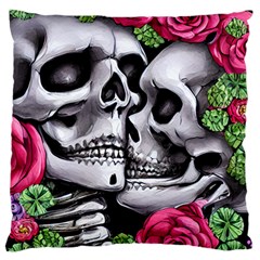 Black Skulls Red Roses Standard Premium Plush Fleece Cushion Case (one Side) by GardenOfOphir