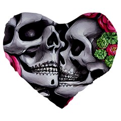 Black Skulls Red Roses Large 19  Premium Flano Heart Shape Cushions by GardenOfOphir